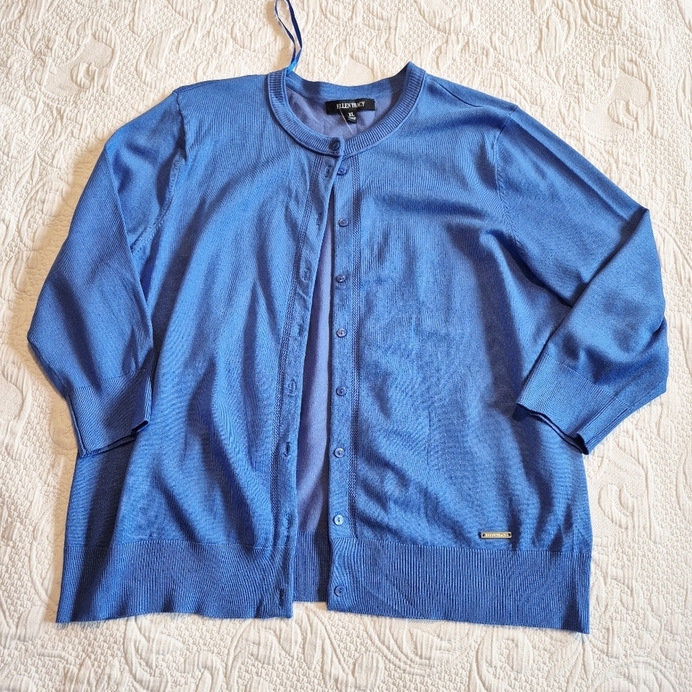 Ellen Tracy women's size XL medium blue button up 3/4 sleeve cardigan NEW defect